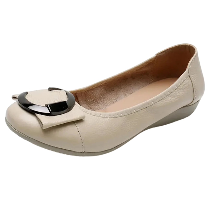 Ballerines plates décontractées à boucle décorative pour femme - Beige / 35
