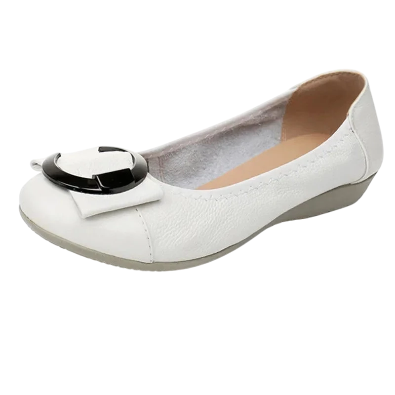 Ballerines plates décontractées à boucle décorative pour femme - Blanc / 35