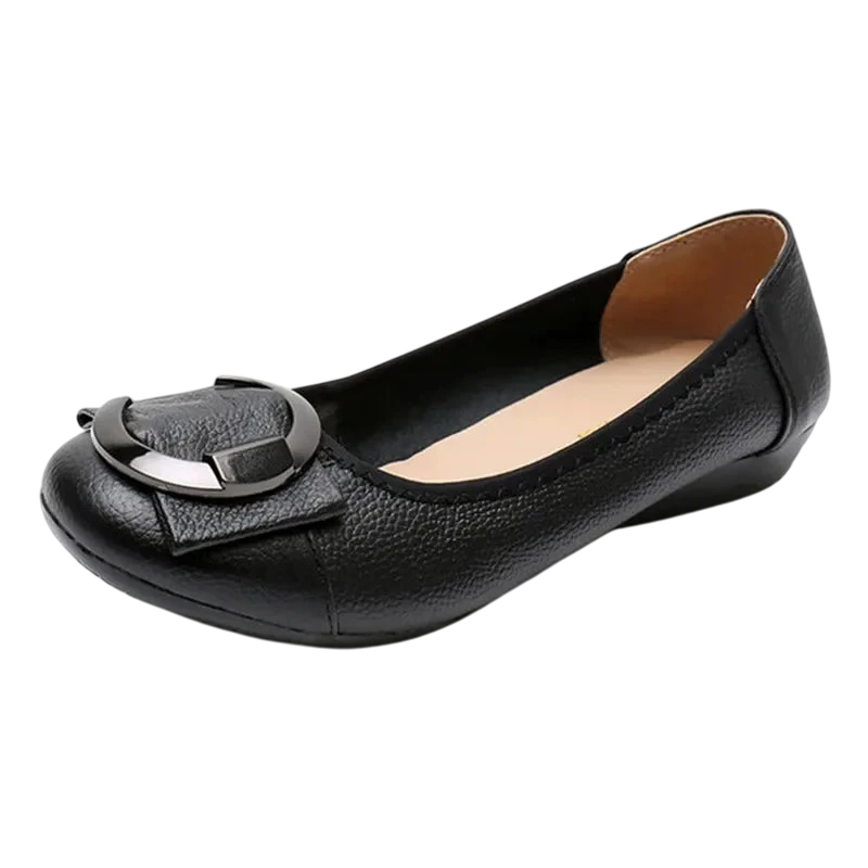 Ballerines plates décontractées à boucle décorative pour femme - Noir / 35