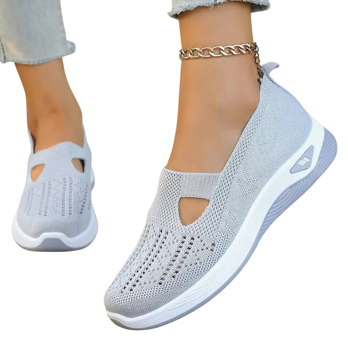 Baskets Femme Maille Respirante Sans Lacets Confort Quotidien - Gris / 35