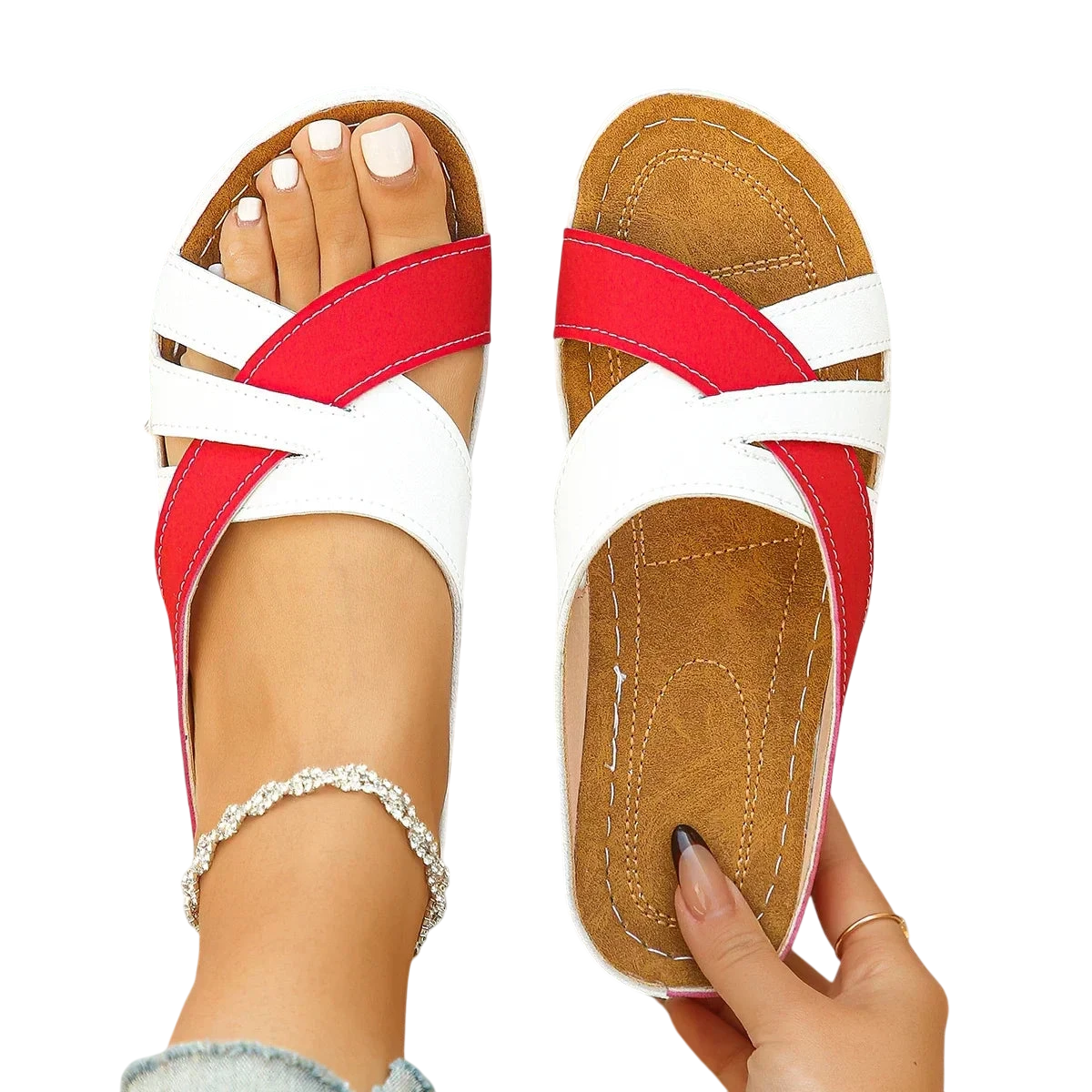 Sandales femme à brides croisées confortables pour usage quotidien - Rouge / 36