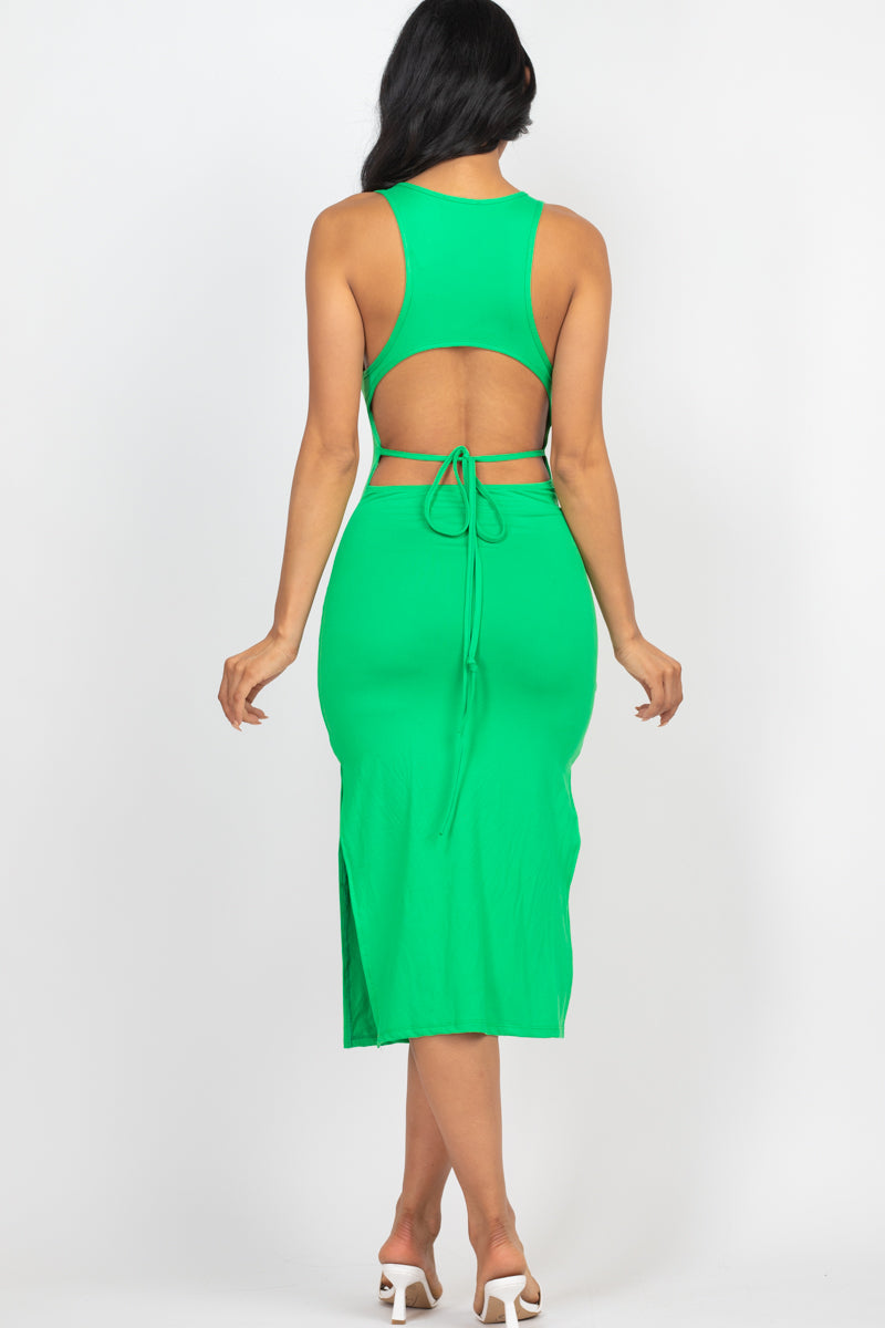 Open Back Side Split Midi Dress