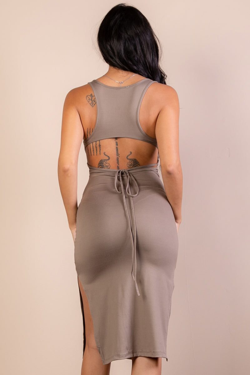 Open Back Side Split Midi Dress