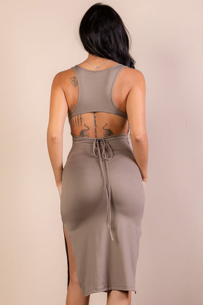 Open Back Side Split Midi Dress