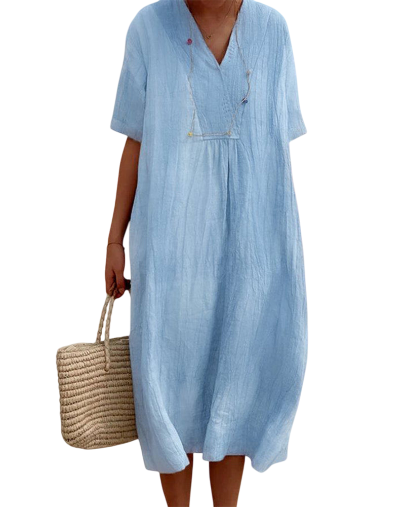 Aria - Robe Ample Longue en Tissu Texturé - Bleu clair / S