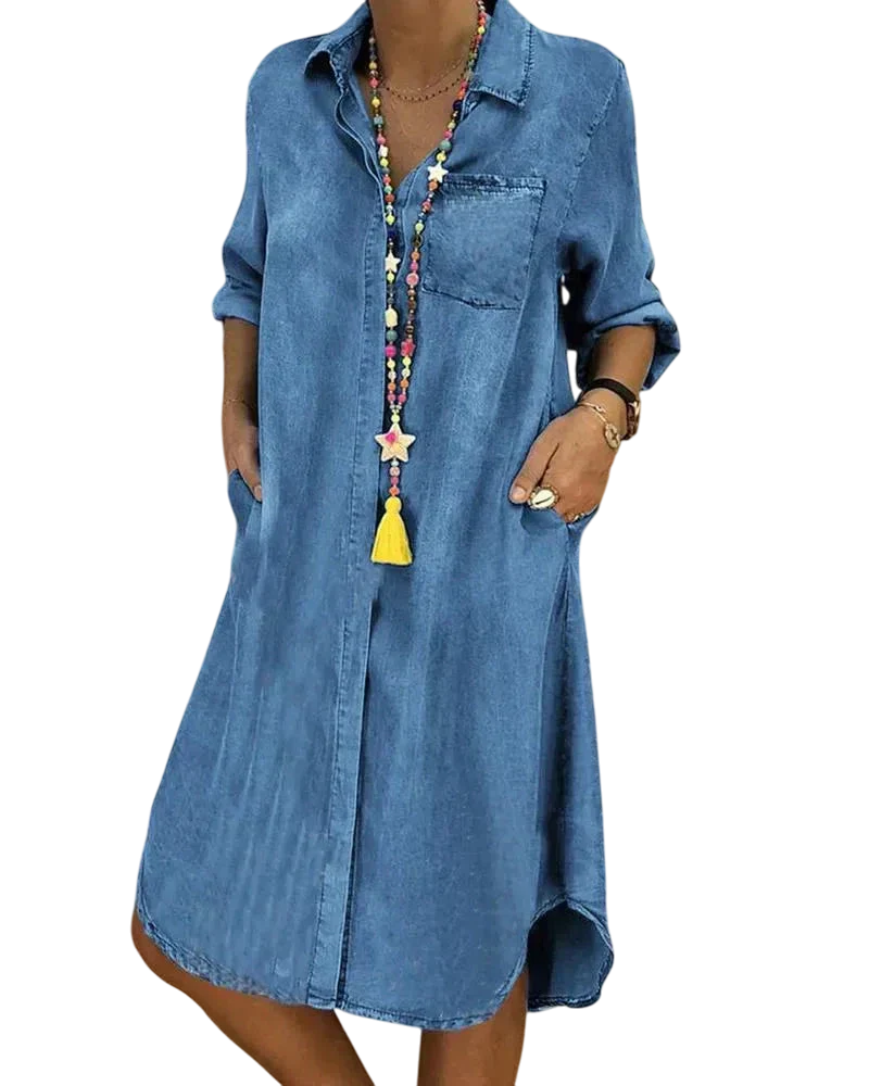 Audrey - Robe Chemise Décontractée en Jean - Bleu / S