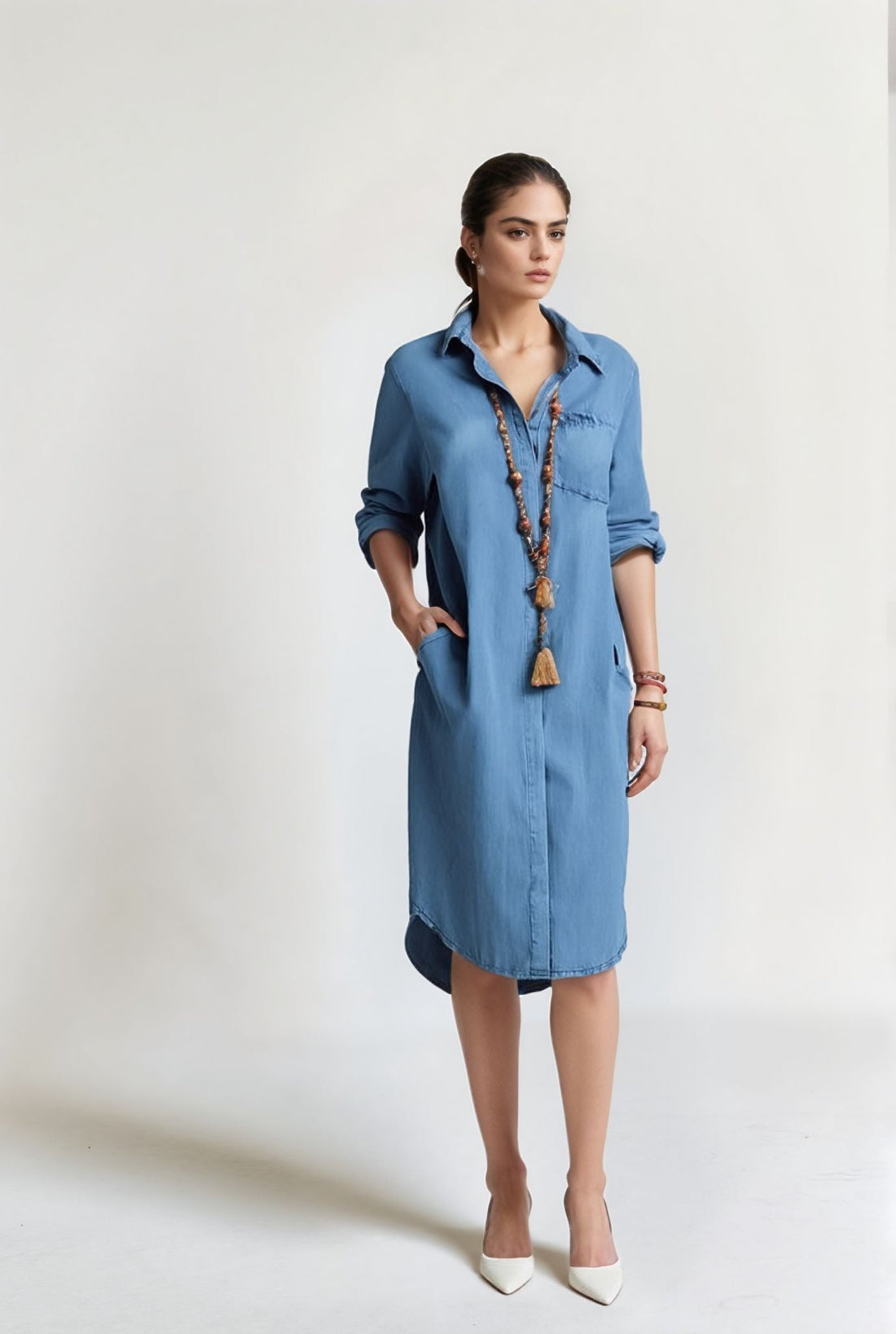 Audrey - Robe Chemise Décontractée en Jean