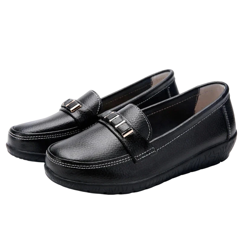 Ballerines en Cuir Confortables pour Femmes - noir / 35