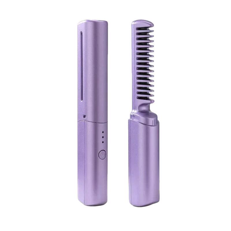 Brosse Chauffante Portable Lissante Multi-Usage pour Coiffage et Styling - Violet