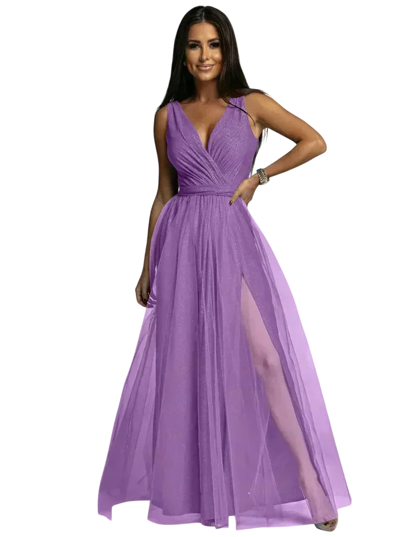Céleste - Robe de Soirée Longue Pailletée à Fente Élégante