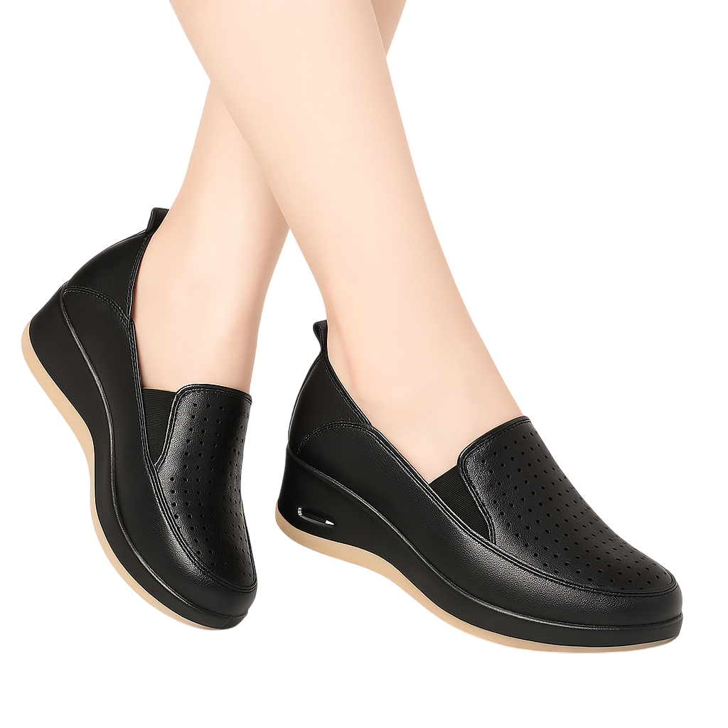Chaussures en cuir élégantes et confortables pour femme au quotidien - Noir / 35