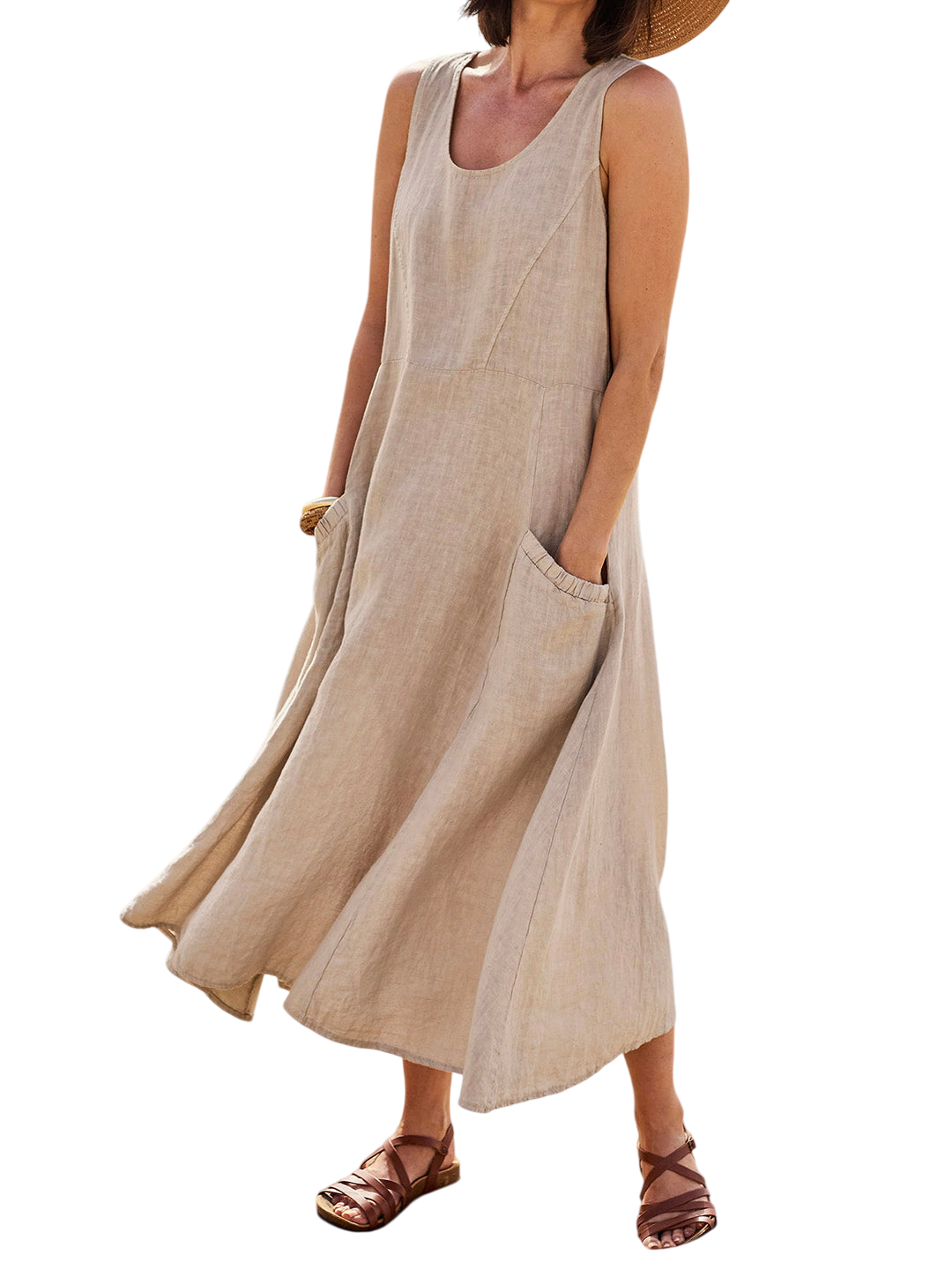Estivalia - Robe Longue Ample d’Été Avec Poches - Beige / S / 40