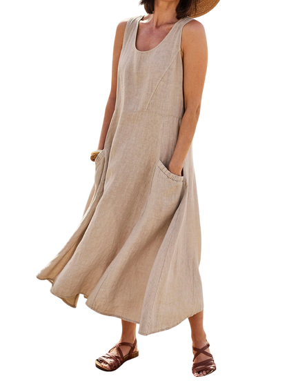 Estivalia - Robe Longue Ample d’Été Avec Poches - Beige / S / 40