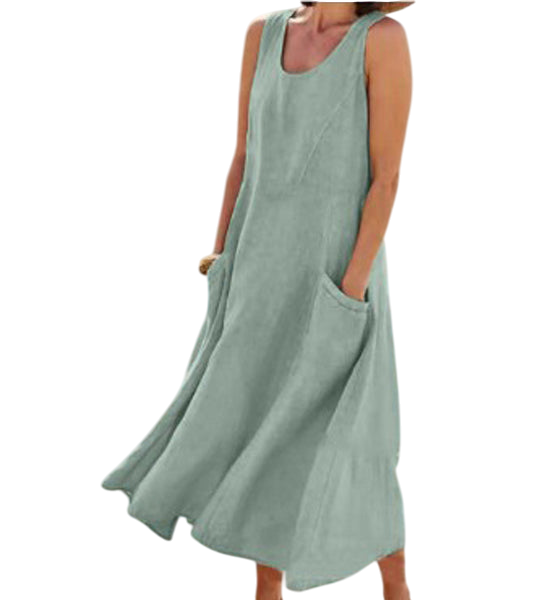 Estivalia - Robe Longue Ample d’Été Avec Poches - Vert / S / 40