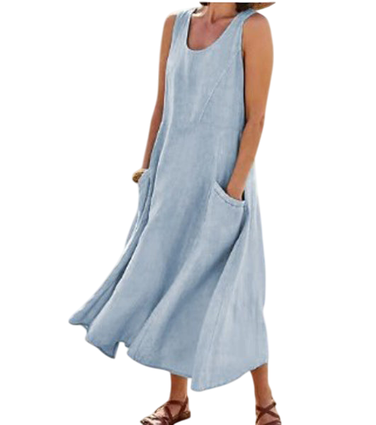 Estivalia - Robe Longue Ample d’Été Avec Poches - Bleu ciel / S / 40