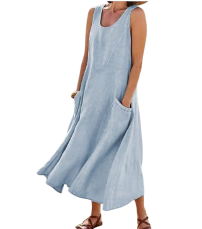 Estivalia - Robe Longue Ample d’Été Avec Poches - Bleu ciel / S / 40