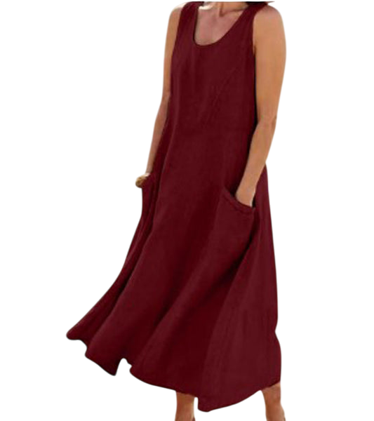 Estivalia - Robe Longue Ample d’Été Avec Poches - Le vin / S / 40