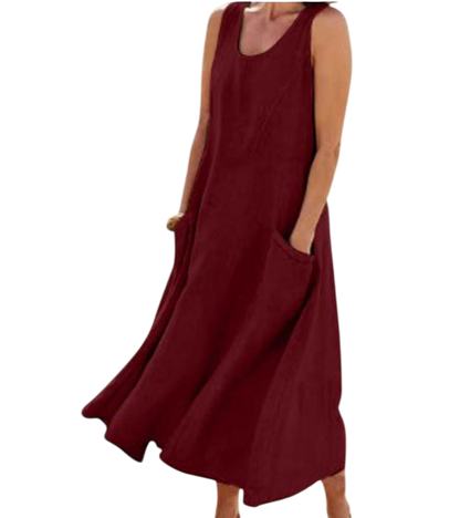 Estivalia - Robe Longue Ample d’Été Avec Poches - Le vin / S / 40