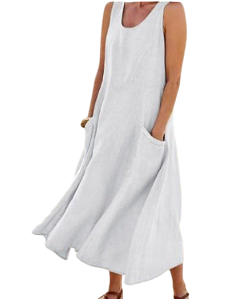 Estivalia - Robe Longue Ample d’Été Avec Poches - Blanc / S / 40