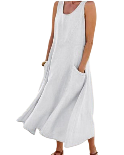 Estivalia - Robe Longue Ample d’Été Avec Poches - Blanc / S / 40
