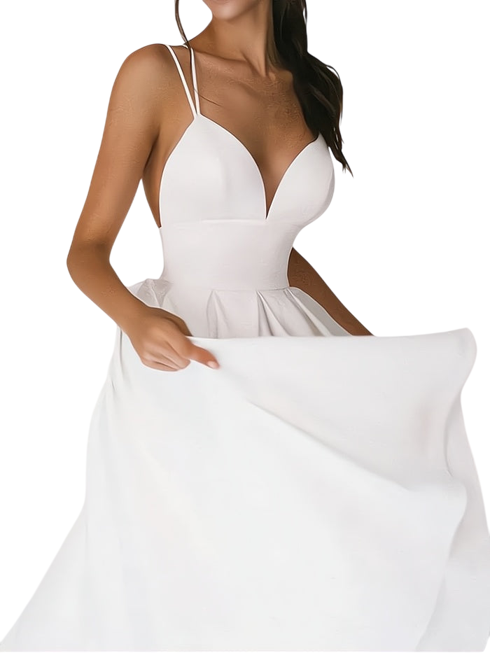 Fleur de Lune - Robe Mi-Longue Évasée Dos Nu à Bretelles Croisées