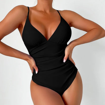 Maillot de Bain 1 Pièce Femme Push-Up - Confort Gainant et Dos Nu Élégant - Noir / S