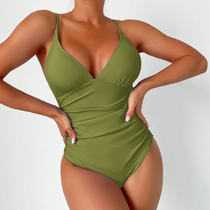Maillot de Bain 1 Pièce Femme Push-Up - Confort Gainant et Dos Nu Élégant - Vert / S