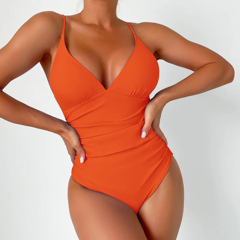 Maillot de Bain 1 Pièce Femme Push-Up - Confort Gainant et Dos Nu Élégant - Orange / S
