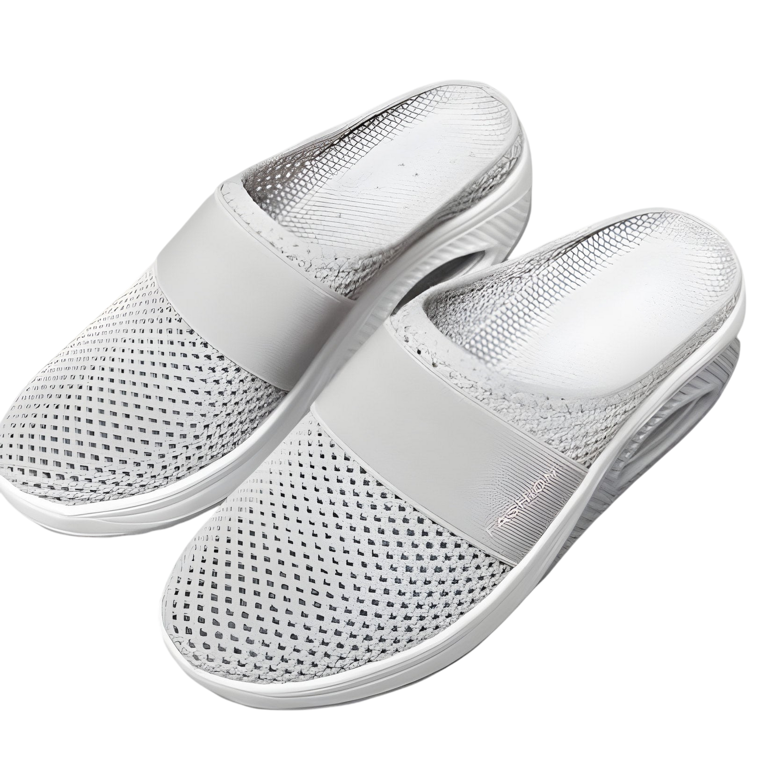 Paire de baskets gris clair avec détails en maille.