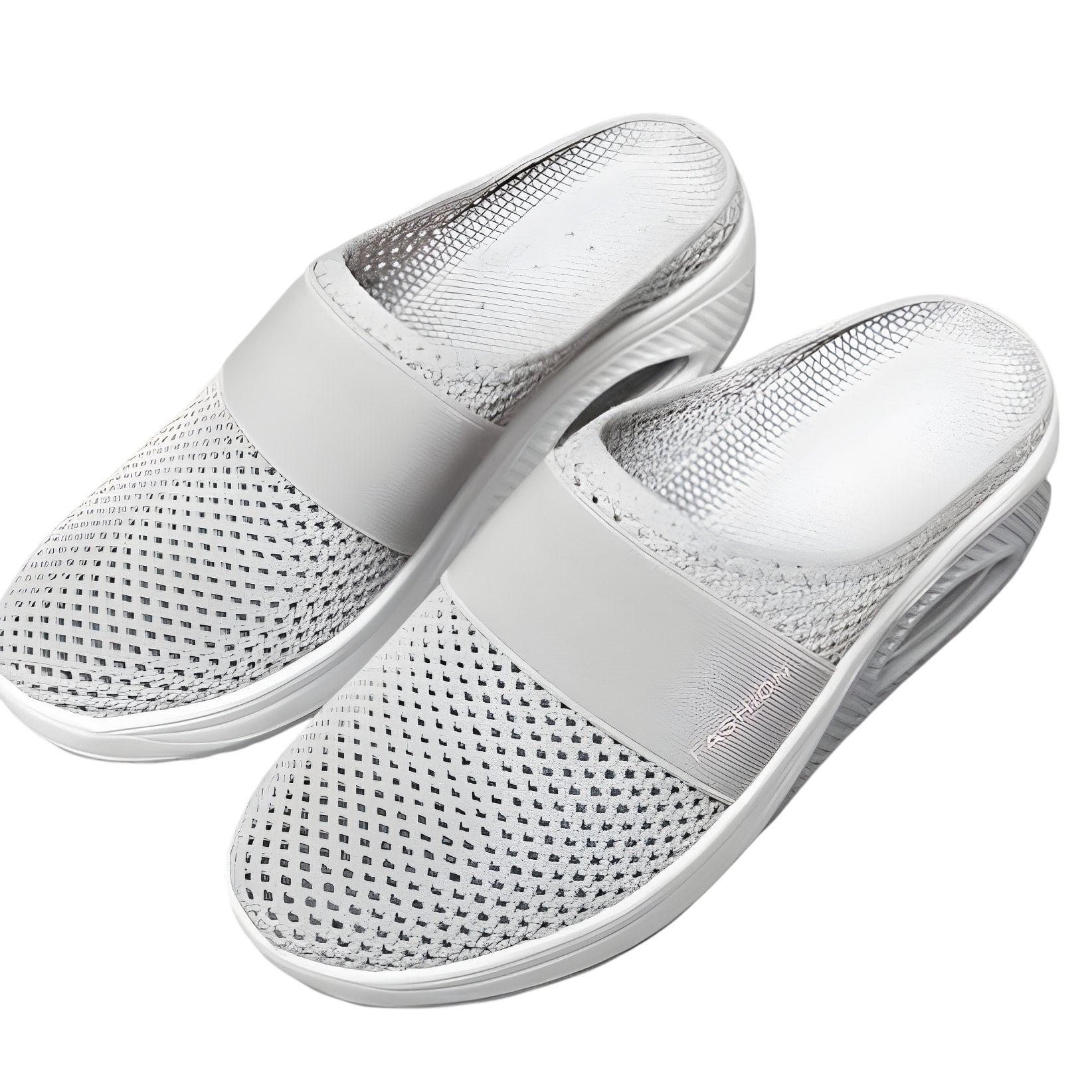Paire de baskets gris clair avec détails en maille.