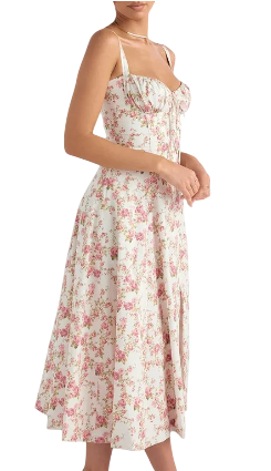 Printania - Robe d’Été à Bretelles Motif Floral Laçage Fente Avant Évasée