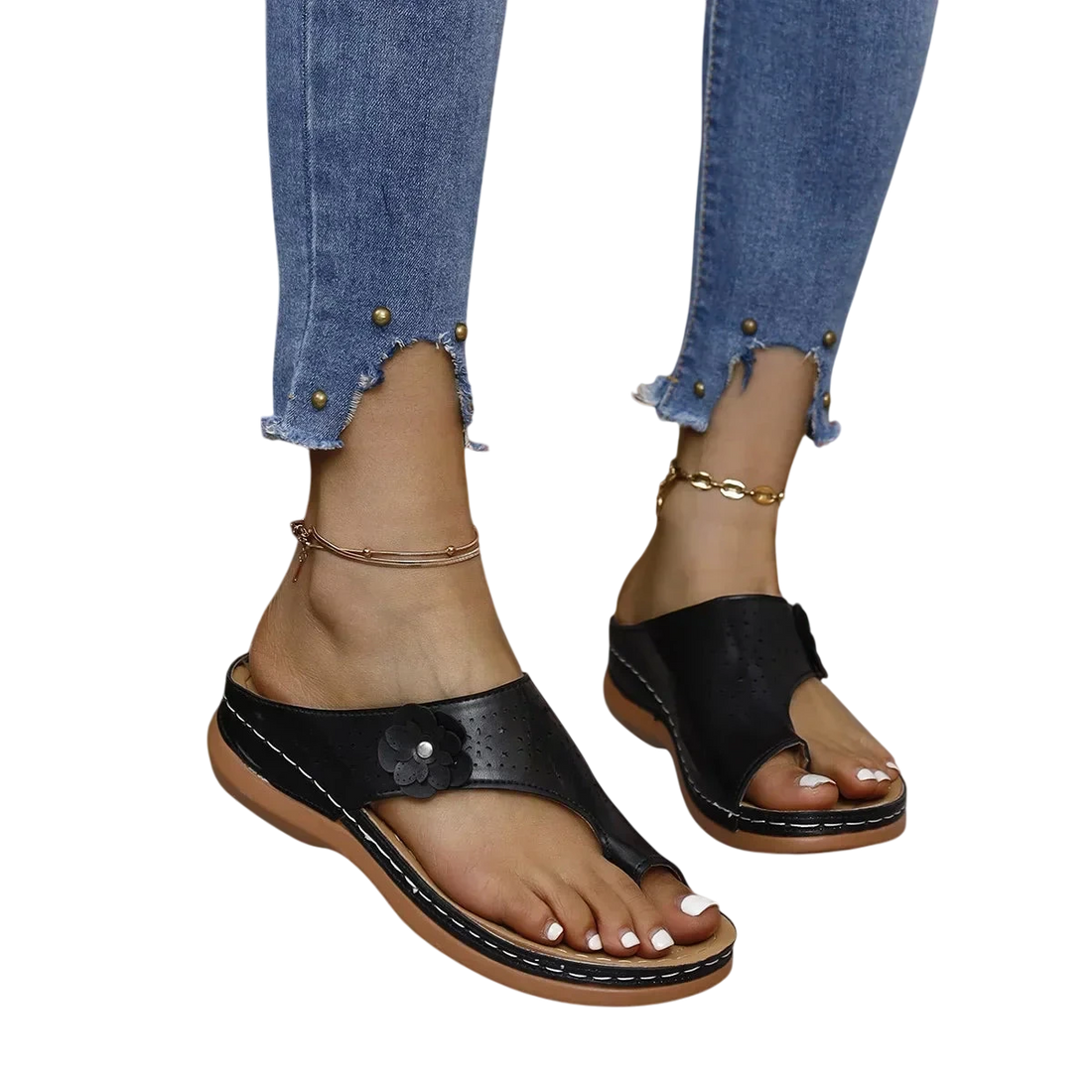 Sandales femme confort à motifs floraux perforés - noir / 35