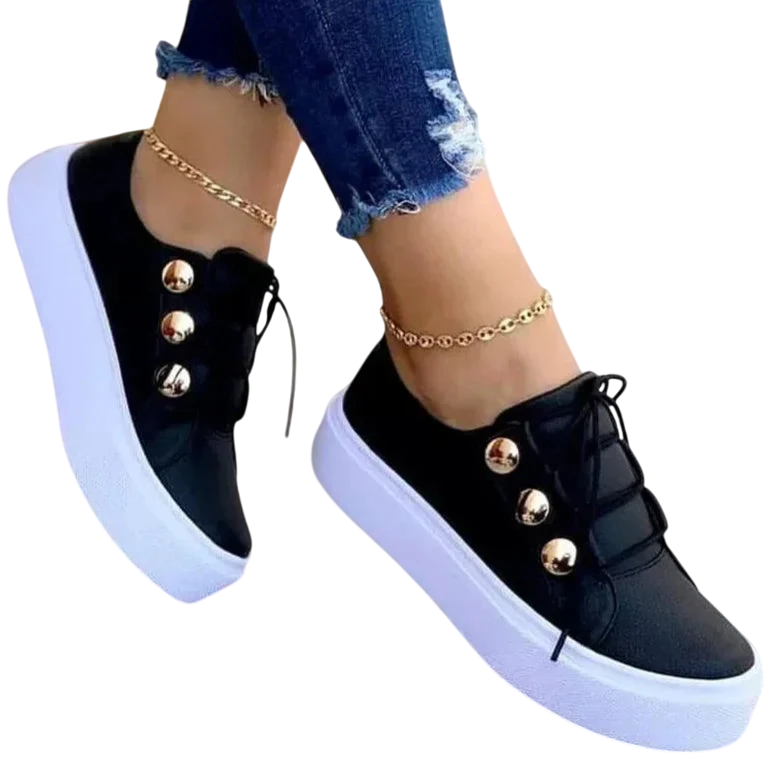 Sneakers Femme Design Urbain - Boutons Décoratifs - Noir / 36