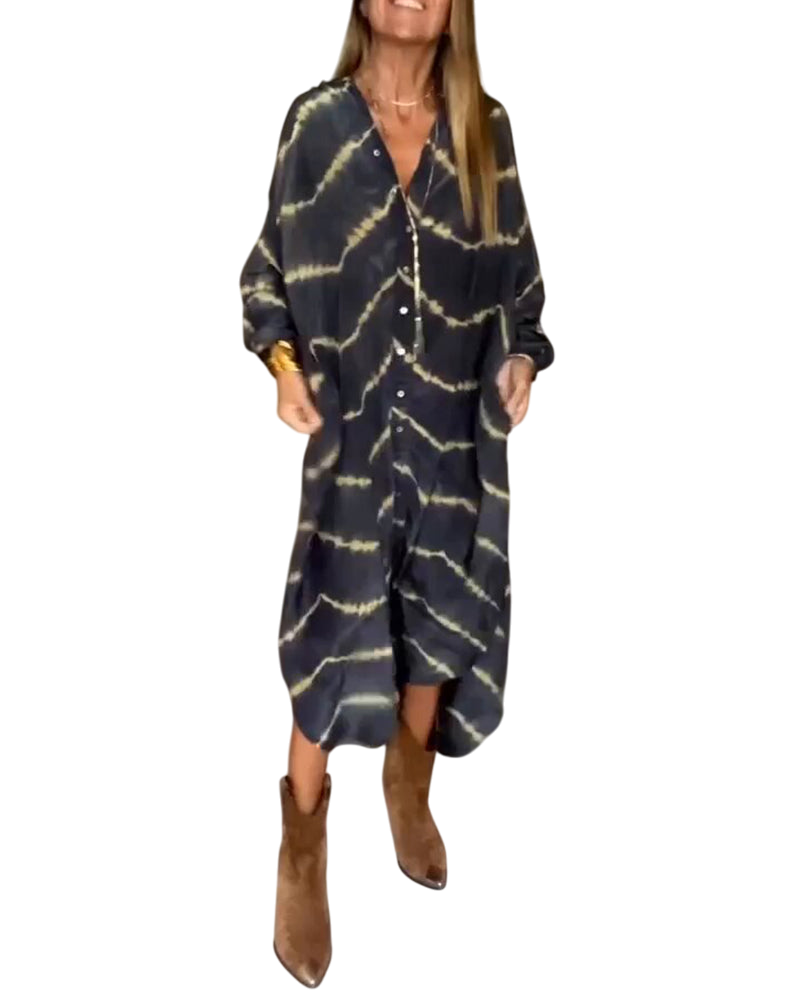 Stella Azur - Robe Bohème Tie-Dye Mi-Longue
