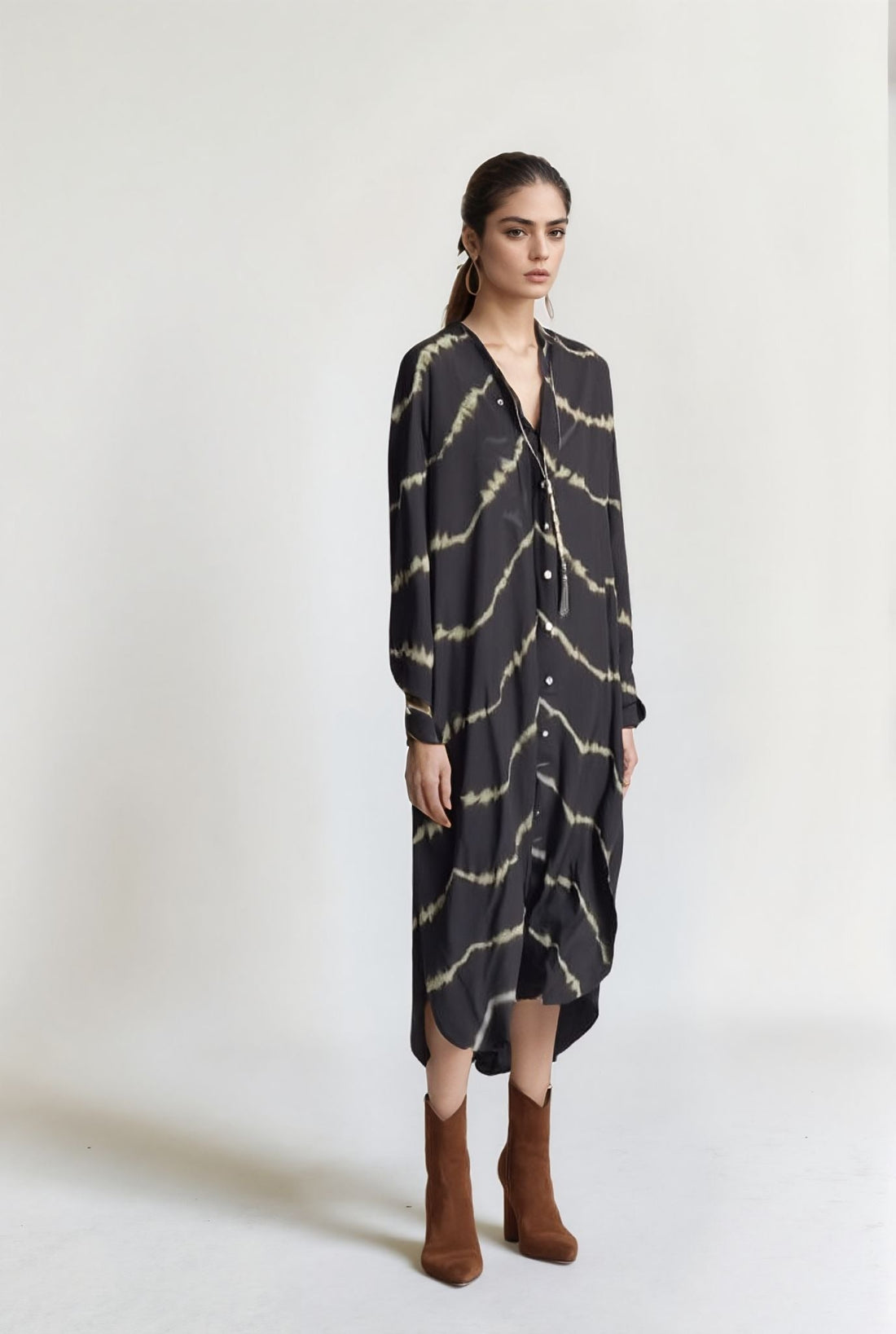 Stella Azur - Robe Bohème Tie-Dye Mi-Longue